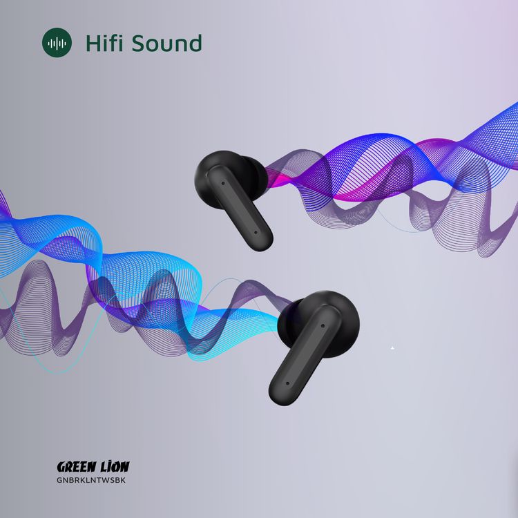 Green Lion Brooklyn True Wireless Earbuds with Voice Assistant, 4 Hours Playtime, Built-in Microphone, HiFi Sound, Touch Control, Dual-Mic - Black