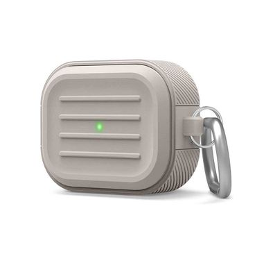 Elago Armor Case with Anti-Lost Carabiner Compatible for AirPods Pro, Dustproof & Absorbing Protective Cover Suitable for Wireless Charging - Stone