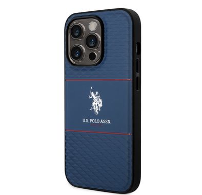 U.S.Polo Assn. PU HS Pattern DH Stripe Hard Case for iPhone 15 Series - Navy - iPhone 15 Pro Max