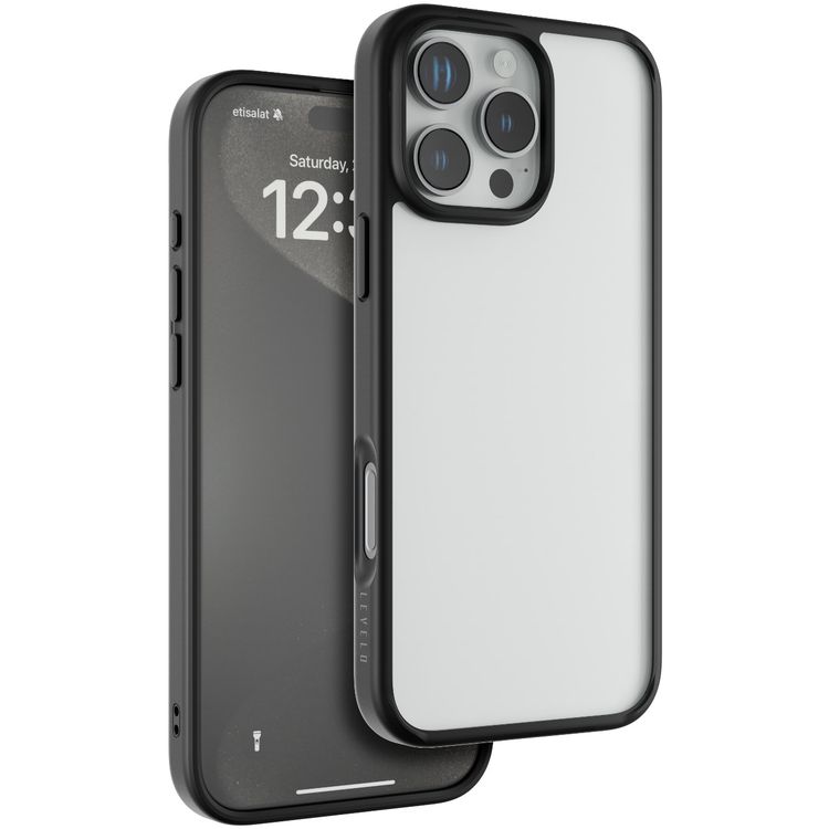 Levelo Solo Case for iPhone 16 Pro Max with Clearview Technology, Matte TPU Bumper, Comfortable Grip, Impact-Resistant Corners, 3H Scratch Resistance - Black