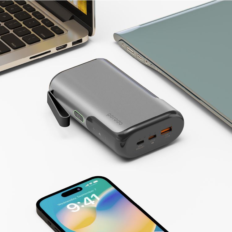 Porodo 3-in-1 10000mAh Power Bank Speaker with Built-in Phone Holder - Silver