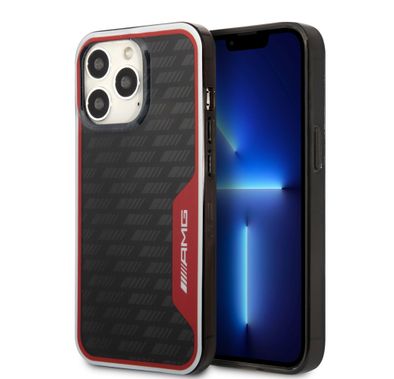 AMG Double Layer Carbon Pattern I Transparent Hard Case Compatible with iPhone 13 Pro 6.1" - Red