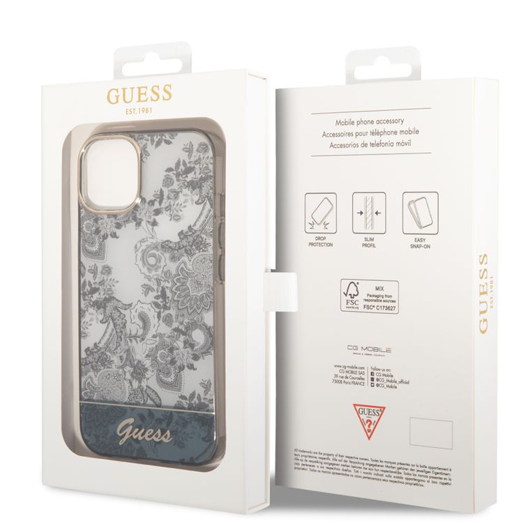 Guess PC/TPU IML Case With Double Layer Electroplated Camera Outline & Toile De Jouy - iPhone 14 - Grey