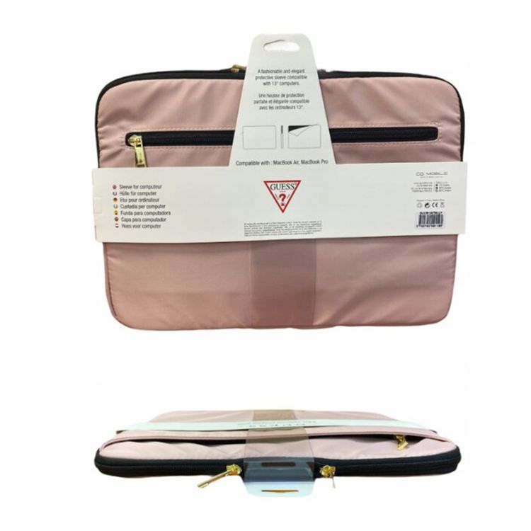 Guess Laptop Sleeve for Computer 13" with High-Quality Nylon Material, 3 Pockets, Zipper Closure, Water-Resistant - Light Pink