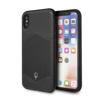 Maserati Granlusso Genuine Leather Hard Case for iPhone X - Dark Gray
