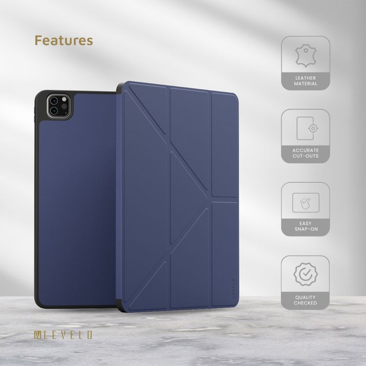 Levelo Elegante Hybrid Leather Case for iPad Pro 4th to 6th Generation, Vertical Orientation & Horizontal Positioning, Shock Absorbent Bumper Case, 360° Protection, Easy Snap-On, Accurate Cut-Outs - Blue