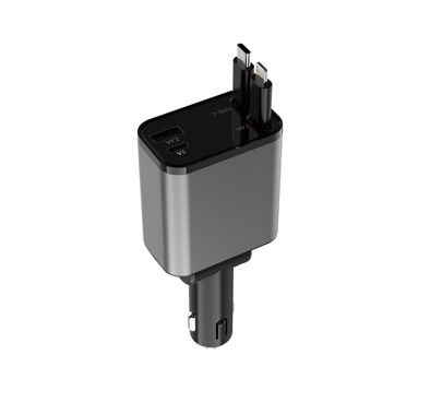 Green Lion Green Lion Retractable 50W Car Charger with Digital Display, 80cm Cable Length, Angle 180° Adjustment, Built-in Safety Fuse, Short Circuit Protection - Black