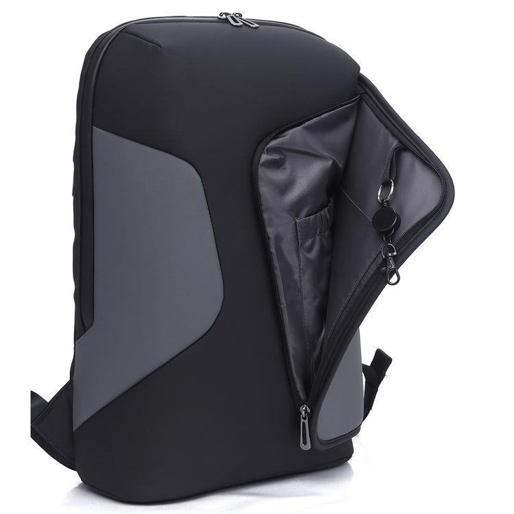 Levelo Lisbon Carrying Laptop & Universal 15.6” Backpack with Water Resistance Polyester, Laptop Compartment, Durable Material, Strap Pocket  - Black / Gray