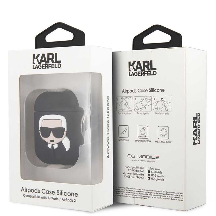 CG Mobile Karl Lagerfeld Silicone Case with Anti-Lost Ring Compatible for Airpods 1/2, Scratch Resistant, Shock Absorption, Drop Protection, Dustproof Protective