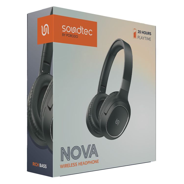 Porodo Soundtec Nova Wireless Headphone, 400mAhBattery Capacity, 2HCharging Time, V5.3Bluetooth, 20H  Play Time - Black 