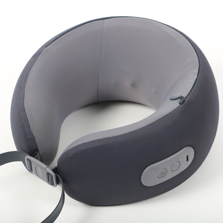 Green Lion Ergonomic Pillow with Neck Massager Function, Quick-Lock Buckle, Breathable Fabric, Quiet Operation, Heat Therapy, Easy to Clean, Powerful Motor, Type-C Charging - Gray