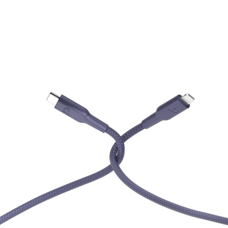 كيبل باورولوچي مضفر USB-C إلى Lightning للشحن مع الشحن السريع ونقل البيانات، توصيل طاقة 60 واط، توافق عالمي، طول الكابل 1.2 متر - بنفسجي