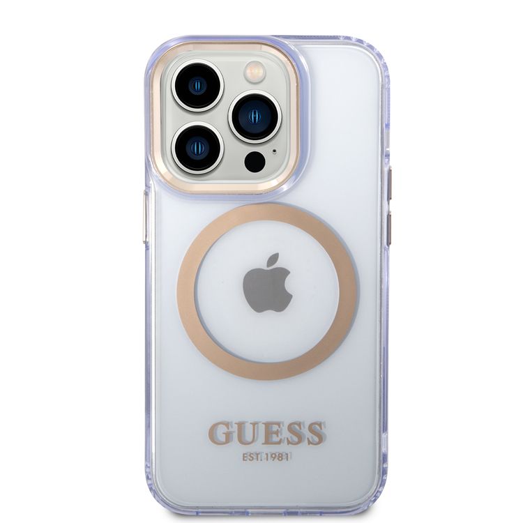 Guess Magsafe Case With Translucent Gold Outline - iPhone 14 Pro - Purple