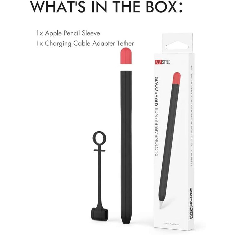 Ahastyle Duotone Case, Premium Silicone Anti-Slip Sleeve Cover with Cable Adapter Tether Kit Compatible for Apple Pencil 1st Generation - Black/Red