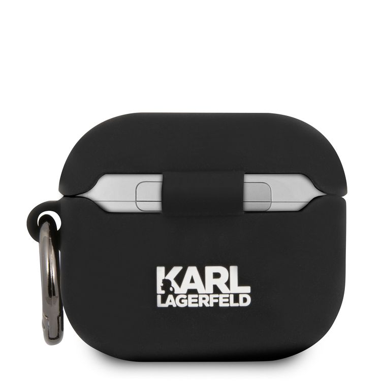 CG Mobile Karl Lagerfeld Black RSG Logo Case with Ring Compatible for Apple AirPods 3, Scratch Resistant, Drop Resistant, Dustproof & Absorbing Protective Silicone Cover