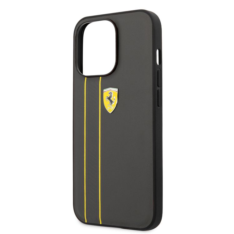 CG MOBILE Ferrari Genuine Leather Hard Case with Debossed Stripes Compatible for iPhone 13 Pro (6.1") Shock & Scratches Resistant, Easy Access to All Ports