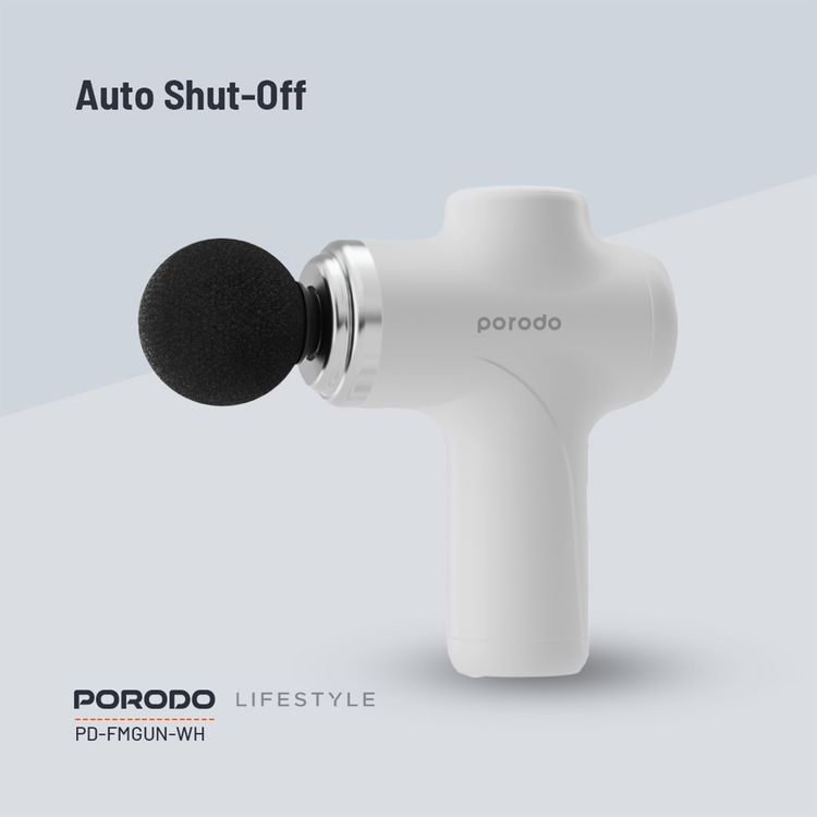 Porodo Lifestyle Precision Handheld Massager with 4 Interchangeable Heads, Up to 120 Minutes Working Time, 2 Hours Charging Time, Type-C Charging Port, 1500 mAh Battery Capacity, 15 W Rated Power, 6 Intensity Levels - White