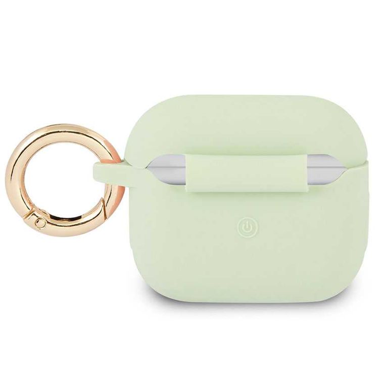 CG MOBILE Guess Silicone Printed Script Case with Anti-Lost Ring Compatible for AirPods 3, Scratch & Drop Resistant, Shock Absorption & Dustproof Protection - Green