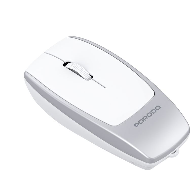 Porodo 1600DPI Wireless Mouse with Card Reader, 120mAh Battery, ABS Material, Bluetooth Version 5.1, 10m Working Distance, Silent Efficient Performance, Plug & Play - Silver