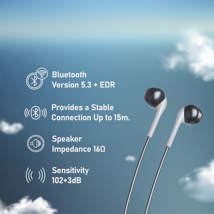 Porodo Blue ENC Neckband Earphones with Deep Bass, Comfortable Fit Design, Compact and Sturdy, 200mAh Battery Capacity, 1.5 Hours Charging Time, 28 Hours Playback Time, Micro USB Charging Port, More than 15m Transmission Distance - Black