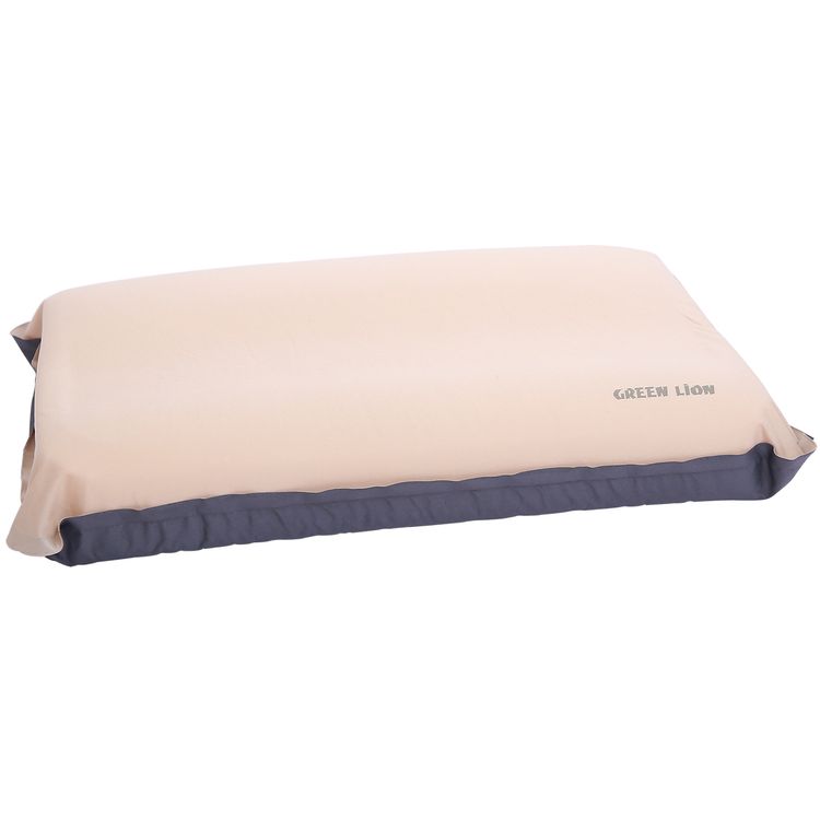 Green Lion Inflatable Camping Pillow with Cushioned Foam Layer, Soft & Skin-Friendly, 5-Layer Construction, Ergonomic Neck Support, 10s Quick Self-Inflating, Carry Bag Included, Cushioned Foam Layer - Beige