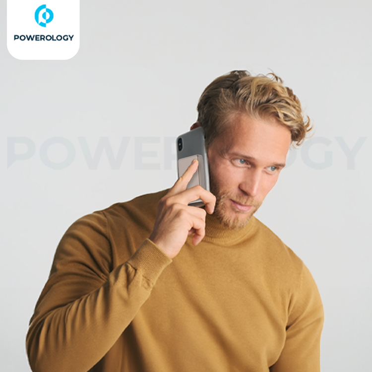 Powerology 10000mAh MagSafe Aluminum Power Bank with Battery Level Indicator, Lightweight & Compact Design, Fast & Simultaneous Charging, Type-C Input & Output, 15W Wireless Output - Titanium