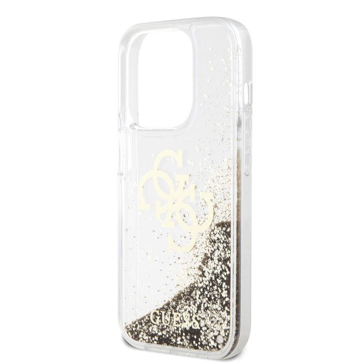 Guess Liquid Glitter Case with 4G Electroplated Logo - Gold - iPhone 15 Pro