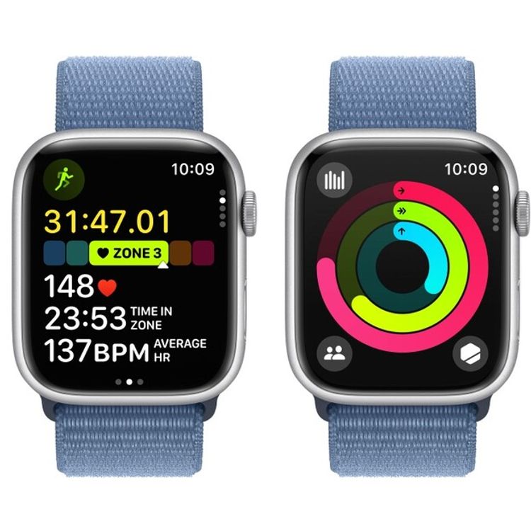 Apple Watch Series 9 [GPS 41mm] with Silver Aluminum Case & Winter Blue Sport Loop
