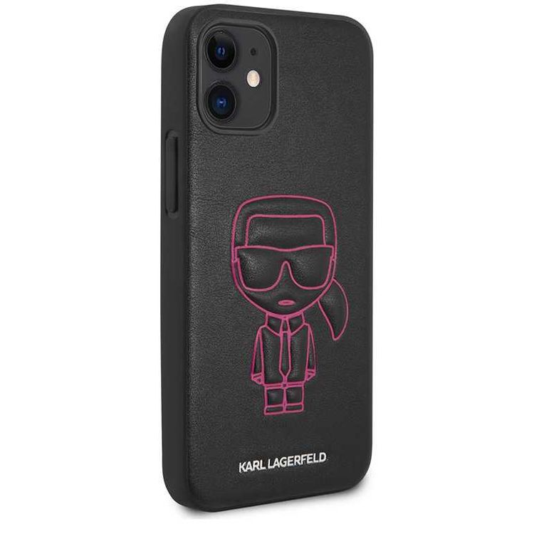 Karl Lagerfeld PU Leather Case Ikonik Outline Embossed and Metal Logo for Apple iPhone 12 Mini (5.4 ) - Pink
