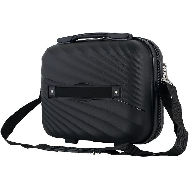 H.T Luggage Bag, Hard Case Polypropylene (PP) Material, Expandable, Telescopic Handle, Scratch Resistant, TSA Lock, Vanity Case Size - Black