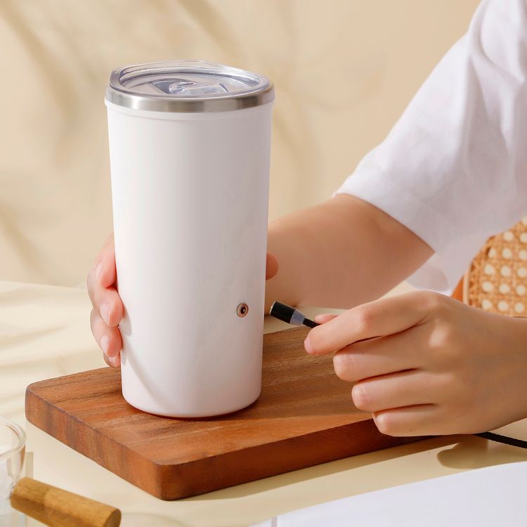 Porodo Lifestyle Auto-Stirring Insulated Mug with 400mL Capacity, Anti-Slip Base, 300mAh Battery Capacity, 120-Seconds Mixing Time with Auto-Stop - White