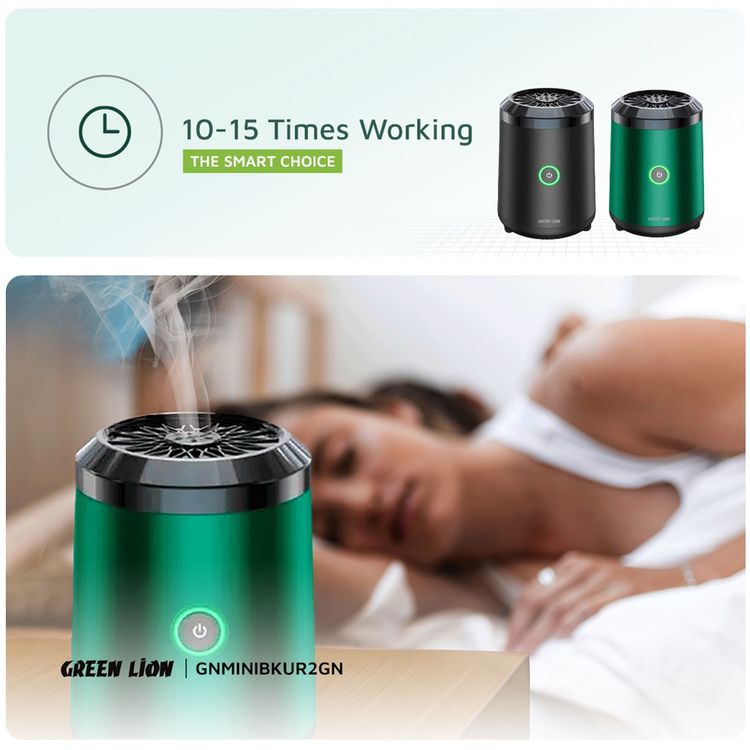مبخرة Green Lion Mini Bakhour 2 مع آلية حماية مدمجة، مبخرة عالية الجودة، سعة بطارية 2000 مللي أمبير، 10-15 مرة تشغيل، تصميم مدمج ومحمول، منفذ شحن من النوع Type-C - أسود