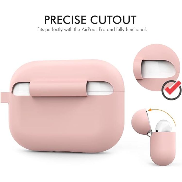 جراب سيليكون فاخر بتصميم ثلاثي الأبعاد من Ahastyle مع حلقة تثبيت متوافق مع AirPods Pro - تصميم كلاسيكي مريح - غطاء مقاوم للغبار والصدمات يدعم الشحن اللاسلكي - وردي ساكورا