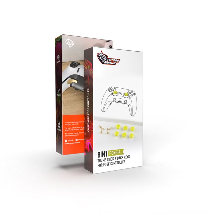Porodo Gaming PS5 Edge Controller Stick Caps with Multiple Heights and Styles, Ergonomic Fit for Extended Gaming Sessions, Improves Accuracy and Comfort During Gameplay, Precision Cut, Easy to Attach and Remove - Yellow