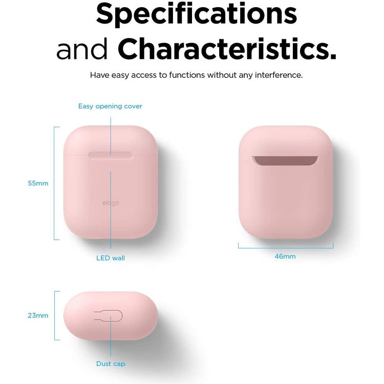 Elago Basic Skinny Case for Apple AirPods 1&2 Generation, Upgraded Premium Silicone, Front LED Visible, Dustproof Protective Cover, Compatibility With Wireless Chargers Lovely Pink