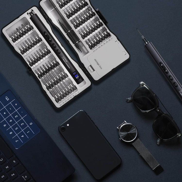 عدة مفكات براغي كهربائية دقيقة من Porodo TechFix 97 في 1 مع ضوء LED، منفذ شحن Type-C، عمر بطارية طويل، تصميم مدمج، سعة بطارية 320 مللي أمبير، وقت شحن 90 دقيقة - أسود