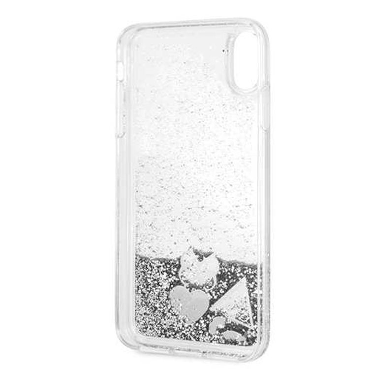 CG MOBILE Guess Hearts Glitter Hard Phone  Case Compatible for iPhone Xs Max Officially Licensed - Silver