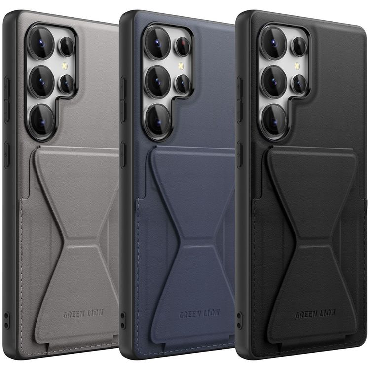 Green Lion Classio Stand Leather Case for Samsung S25 Ultra with Card Holder, Anti-Scratch, Foldable Stand, Comfortable Grip, Drop & Camera Protection - Black