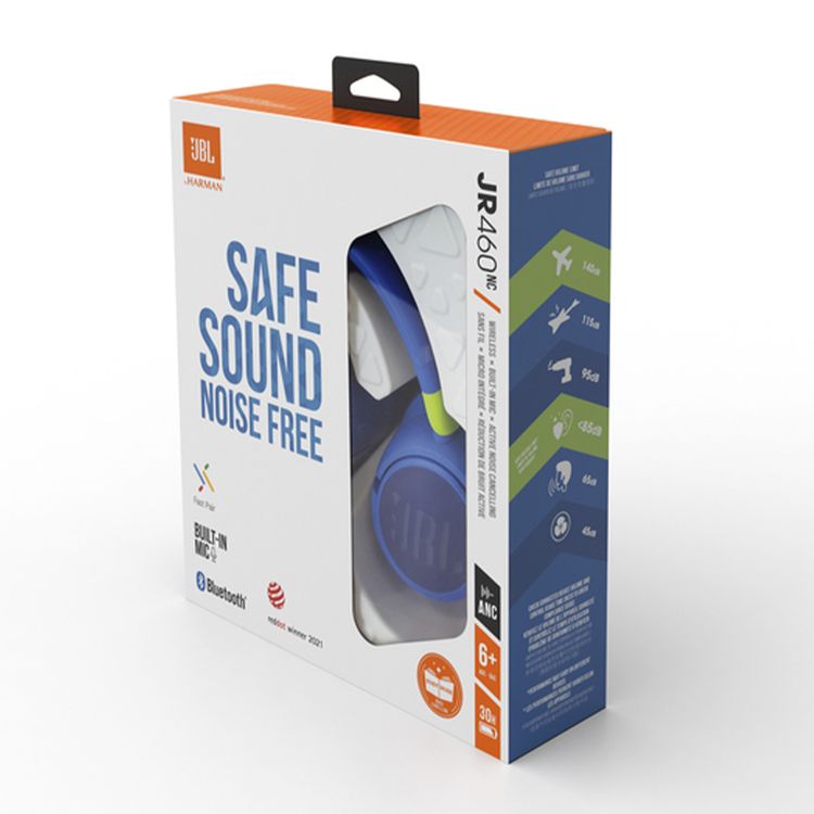 JBL Junior 460NC Wireless Kids Headphones with Active Noise Cancelling, Built-In Microphone, Multi-Point Connection, 30 Hours Battery Life - Blue