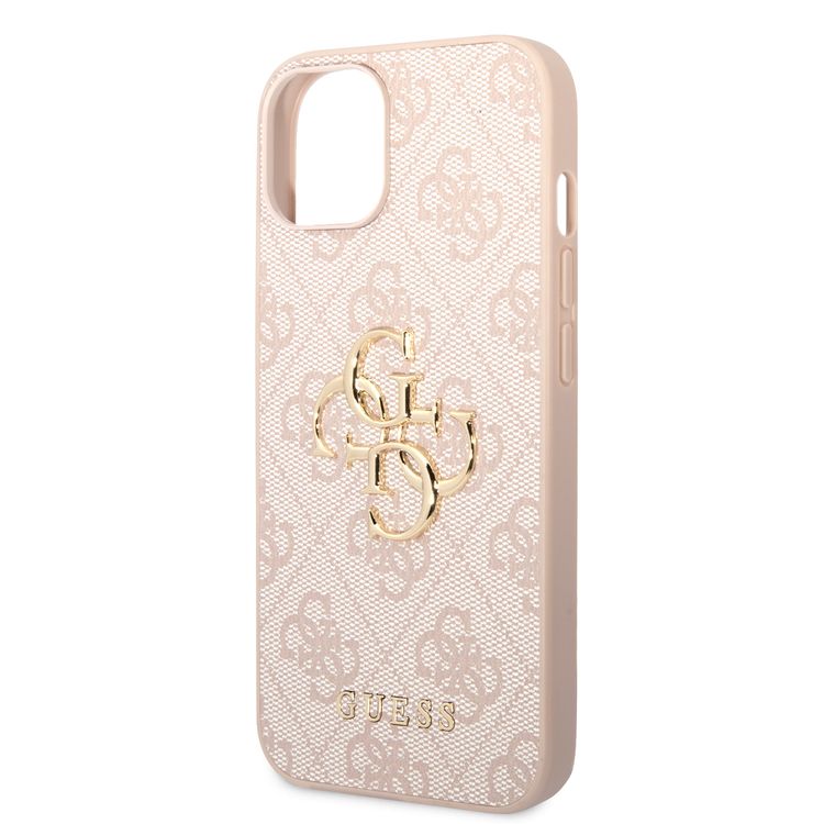 Guess PU Leather 4G Classic and Stylish Case with Big Metal Logo iPhone 14 Plus Compatibility - Pink