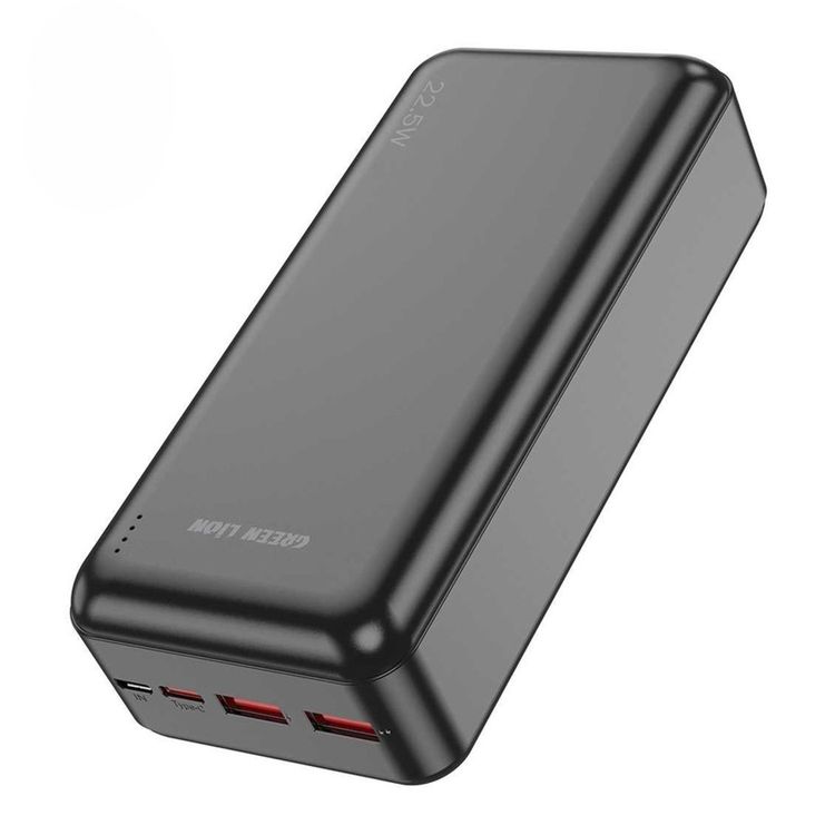 Green Lion PowerPack Fast Charge Power Bank 30000mAh,Dual Input Micro & Type C, PD 20W Fast Charge, QC3.0 22.5W, 3 Outputs USB A×2 & Type C - Black