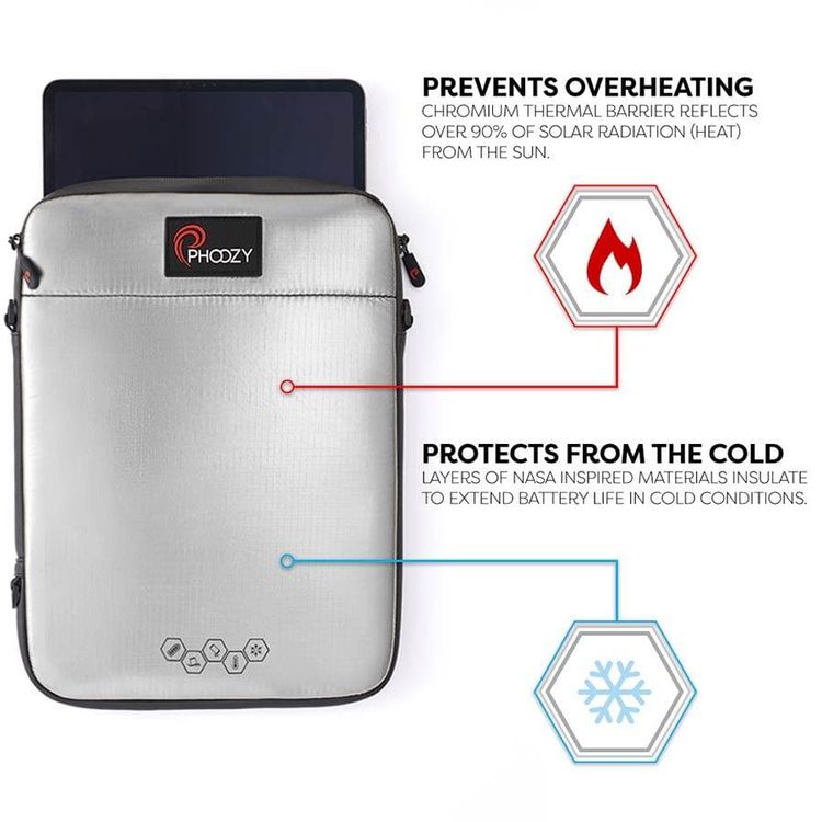 Phoozy Thermal iPad/Tablet Case Capsule, Prevents Overheating & Freezing, Floating Case Bag, Ultra-Slim Bags with Adjustable Shoulder Strap with iPad/Tablet (11") Silver