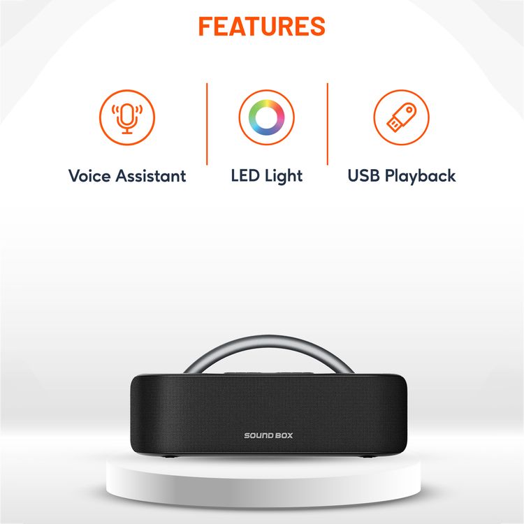 Porodo Soundtec Galactic Star Light Portable Speaker with Powerful Bass, Hands-Free Calls, Multi-Function Buttons, Karaoke, Zoom Life APP, USB Playback, 4400mAh Battery Capacity - Black