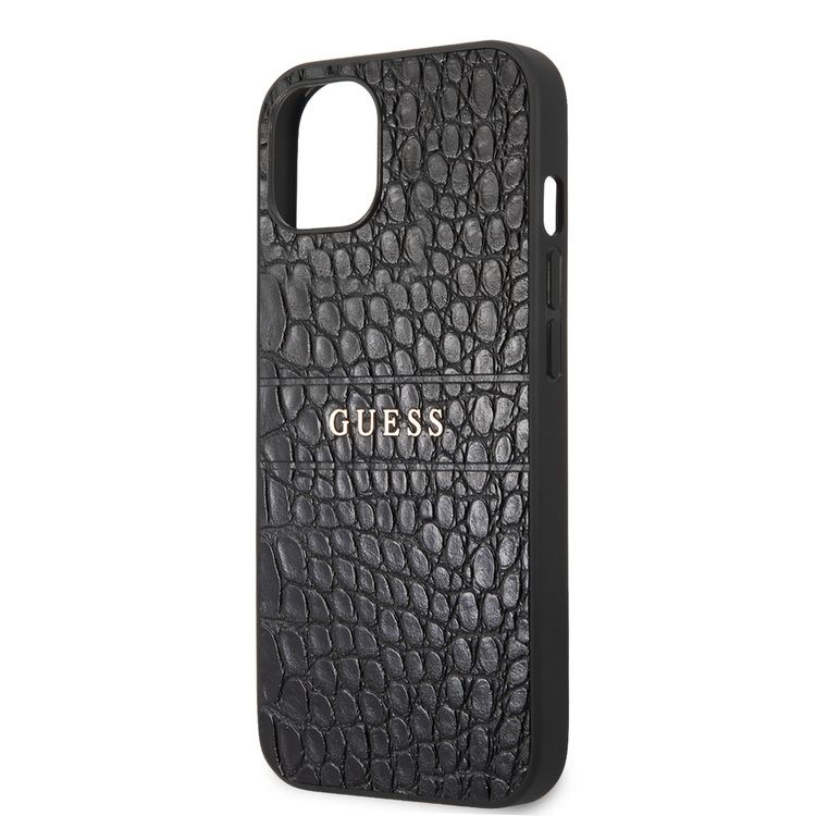 CG MOBILE Guess PU Leather Croco Case Hot Stamped Lines & Metal Logo Compatible for iPhone 13 Mini (5.4") Anti-Scratch, Easy Access to All Ports, Shock Absorption