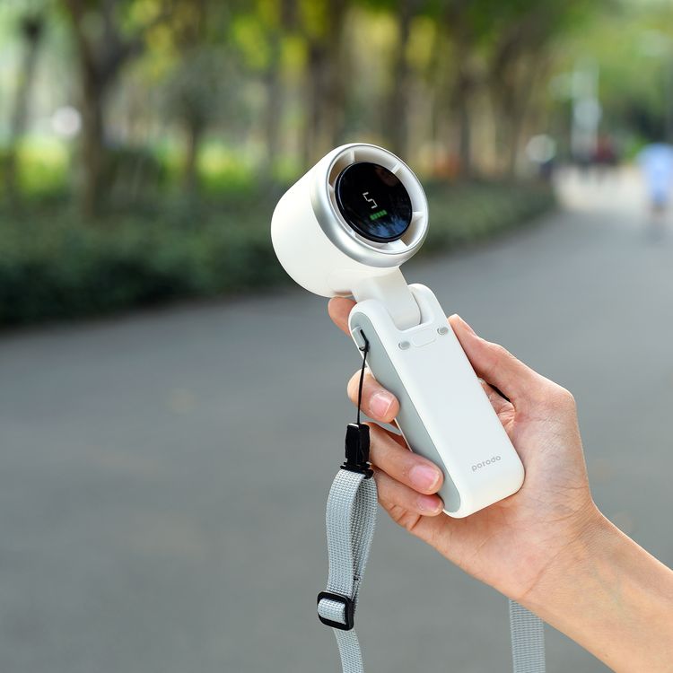 Porodo LifeStyle 3in1 Multi Functional 180° Foldable Handheld Turbo Fan, 3600mAh, 10 Hours Working Time, Type-C Charging Port,  Digital Display, 3.5 Hours Recharging Time - White
