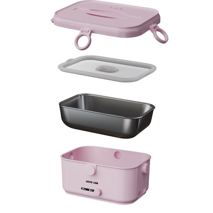 Green Lion Lunch Mate Electric Lunch Box with 1.8L Capacity, 15 Minutes Quick Heat, 80W Power, Removable Inner Container, Detachable Power Cord, Keep Warm Function, Leak-Proof Design - Pink