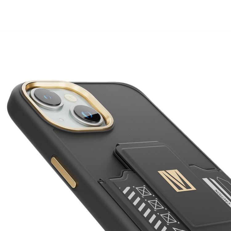 Levelo Morphix Cuero Gripstand Case for iPhone 15 Plus with Cardholder, Multi-Positioning Modes, PU Leather Material, Shock-Proof Edges - Black