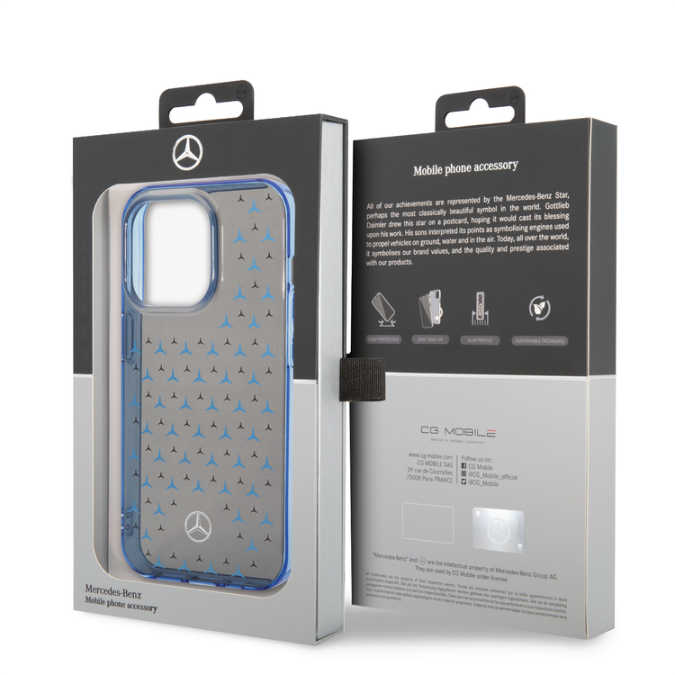 Mercedes-Benz Double Layer PC/TPU Case with Large Star Pattern iPhone 14 Pro Compatibility - Black / Blue