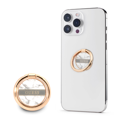 Guess Metal Ring Stand 4G, Compatible with All Smartphone - Marble White