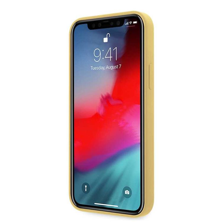 CG Mobile Guess Liquid Silicone Case with Metal Logo Compatible for iPhone 12 / 12 Pro (6.1") Premium Silicone Case, Shock & Scratch Resistant, Easy Access to All Ports - Yellow